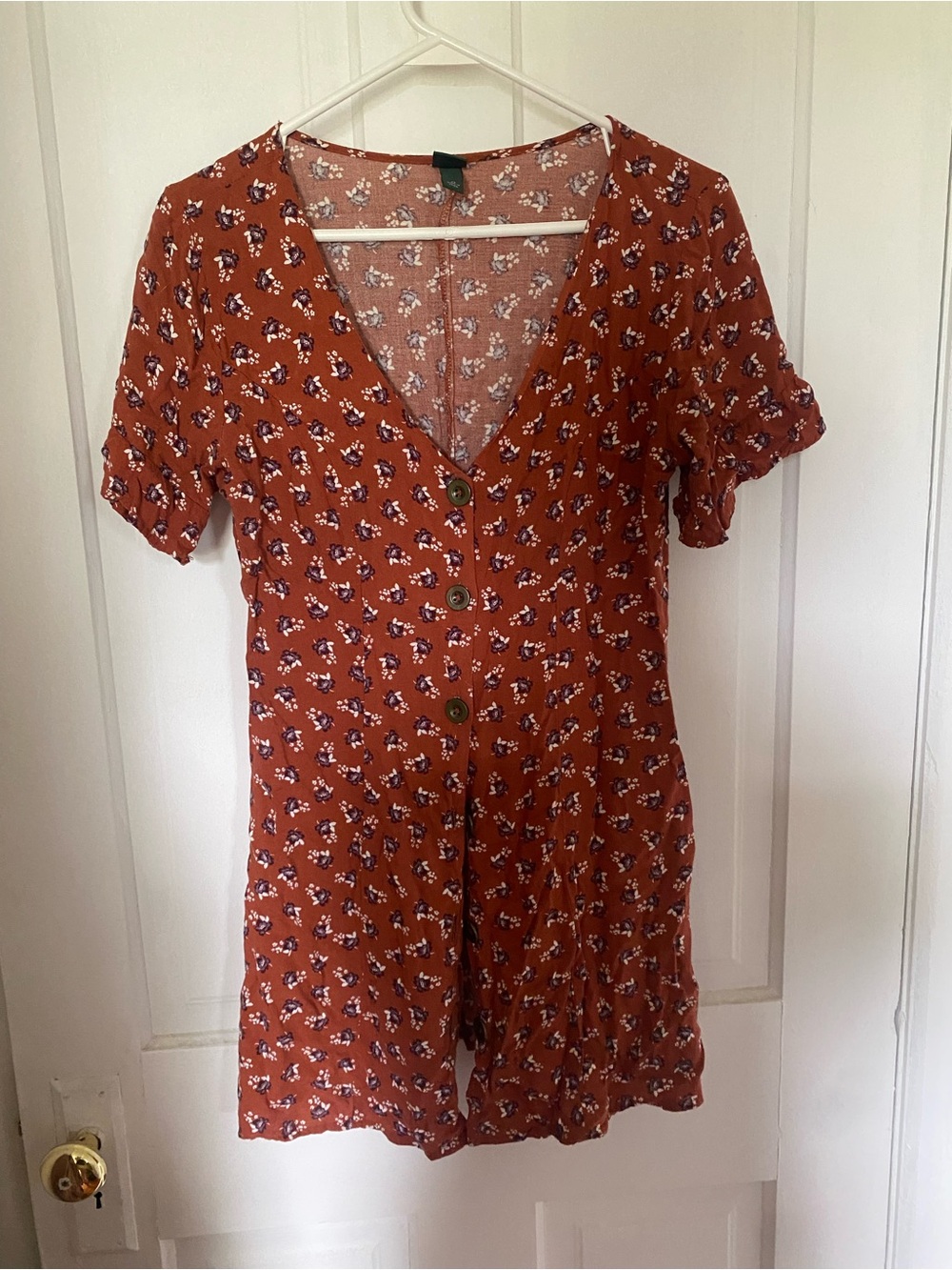 Womens Rust Floral Button-Front mini Dress